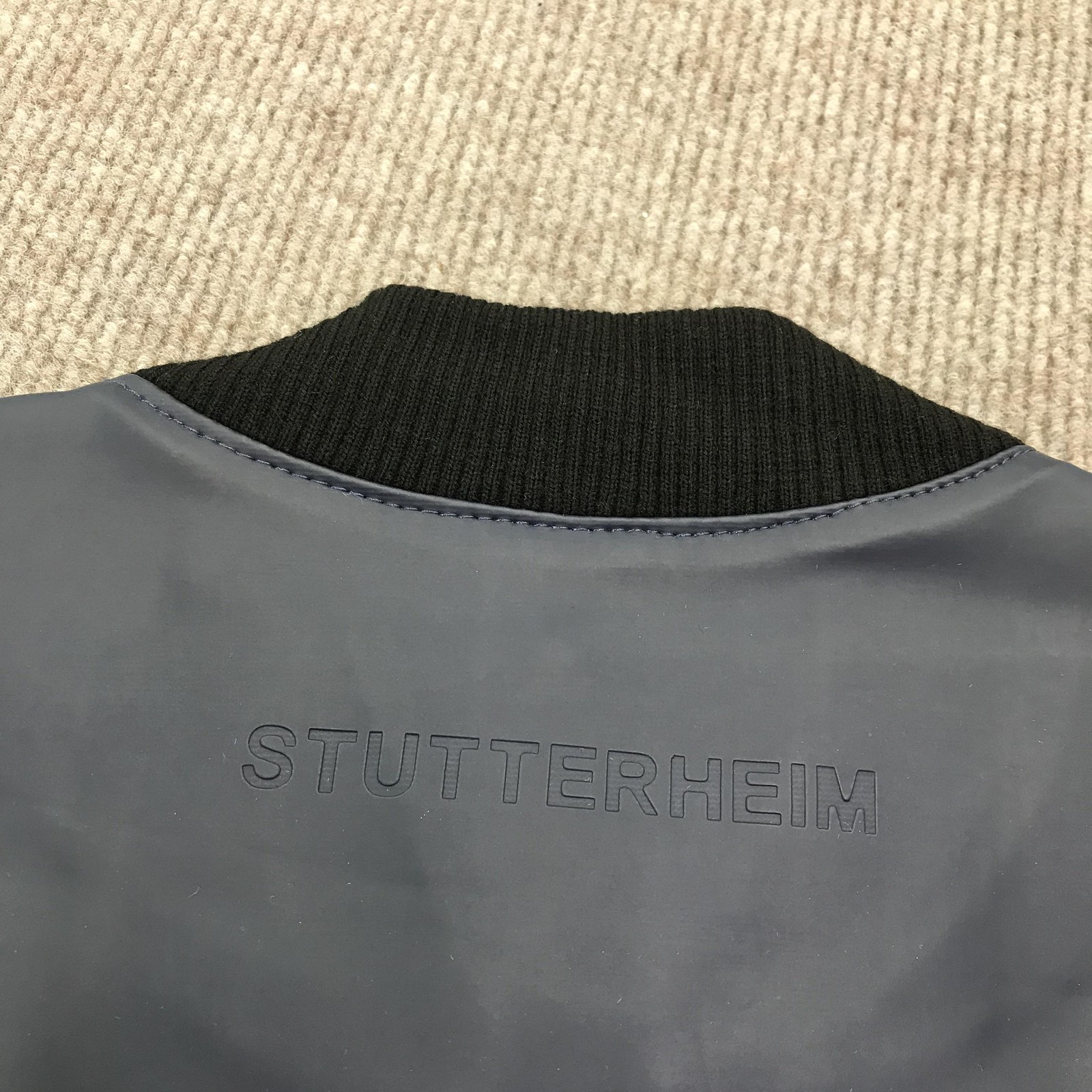 Stutterheim Jacket Mens Medium Navy Blue Bomber Raincoat Waterproof Coat