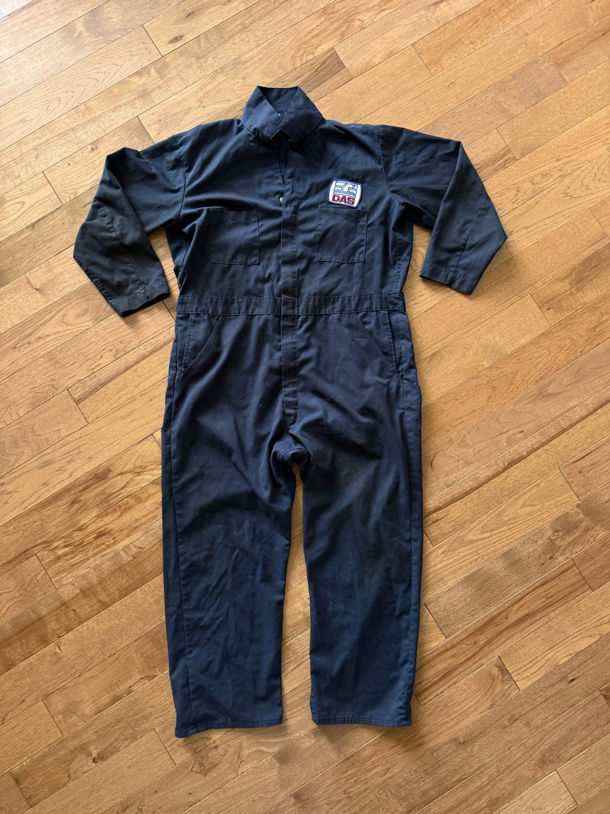 Vtg Dickies Navy Twill Work Coveralls CT20 DAS Patch Mechanic Utility Jumpsuit