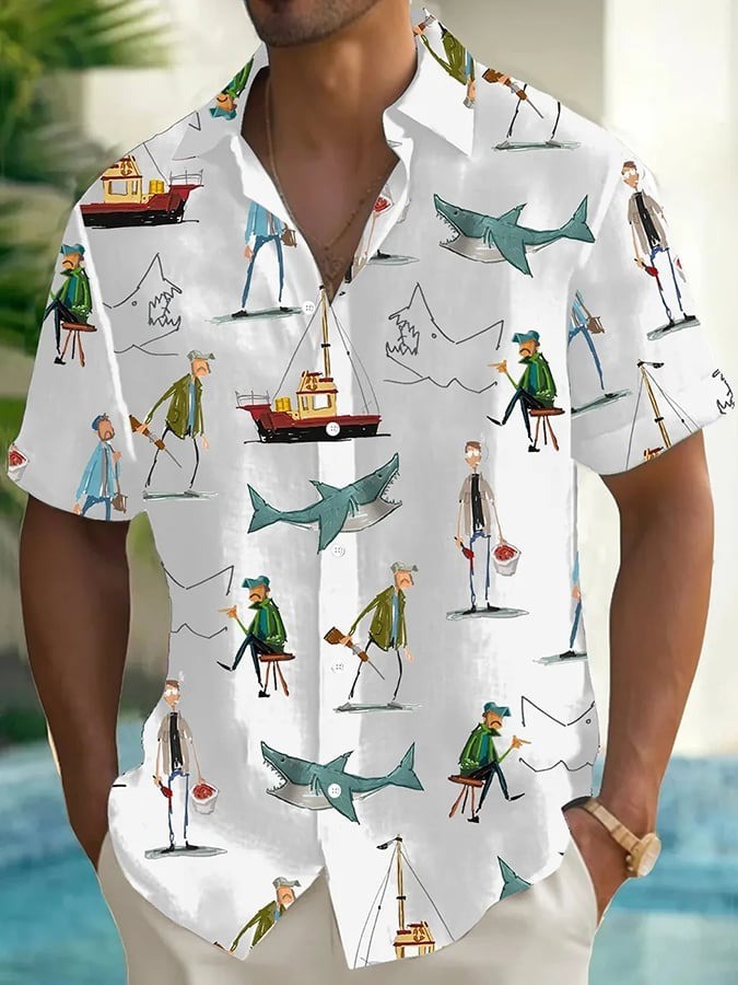 Captain Quints Shark Amity Island Mens Hawaiian Shirt Jaws 50Th Anniversary Fan