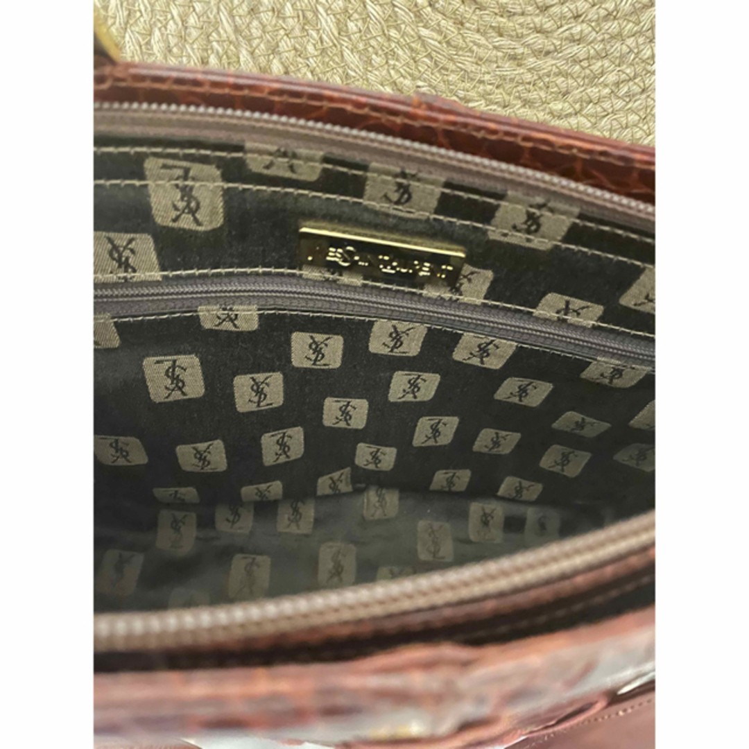 Yves Saint Laurent Handbag croco embossed Bordeaux Size: W:11.6 × H:8.1 in.