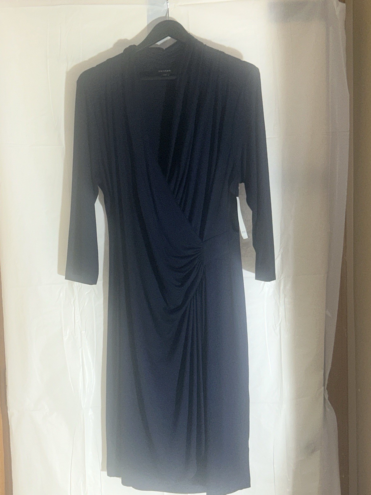 Karen Kane Women’s XL Navy Solid V-Neck 3/4 Sleeve Wrap Dress Knee Length