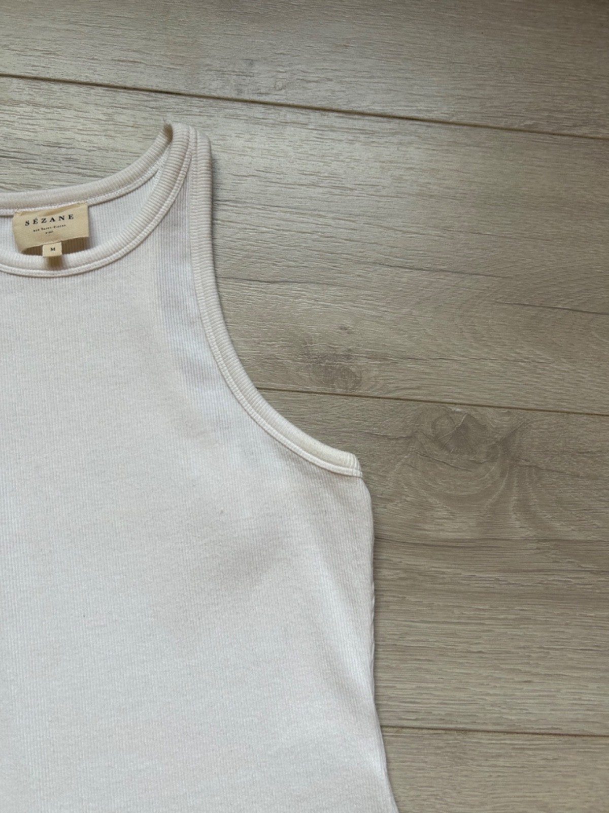 SEZANE Paris Marcel White Ribbed Tank Top Halter High Neck Organic Cotton Size M
