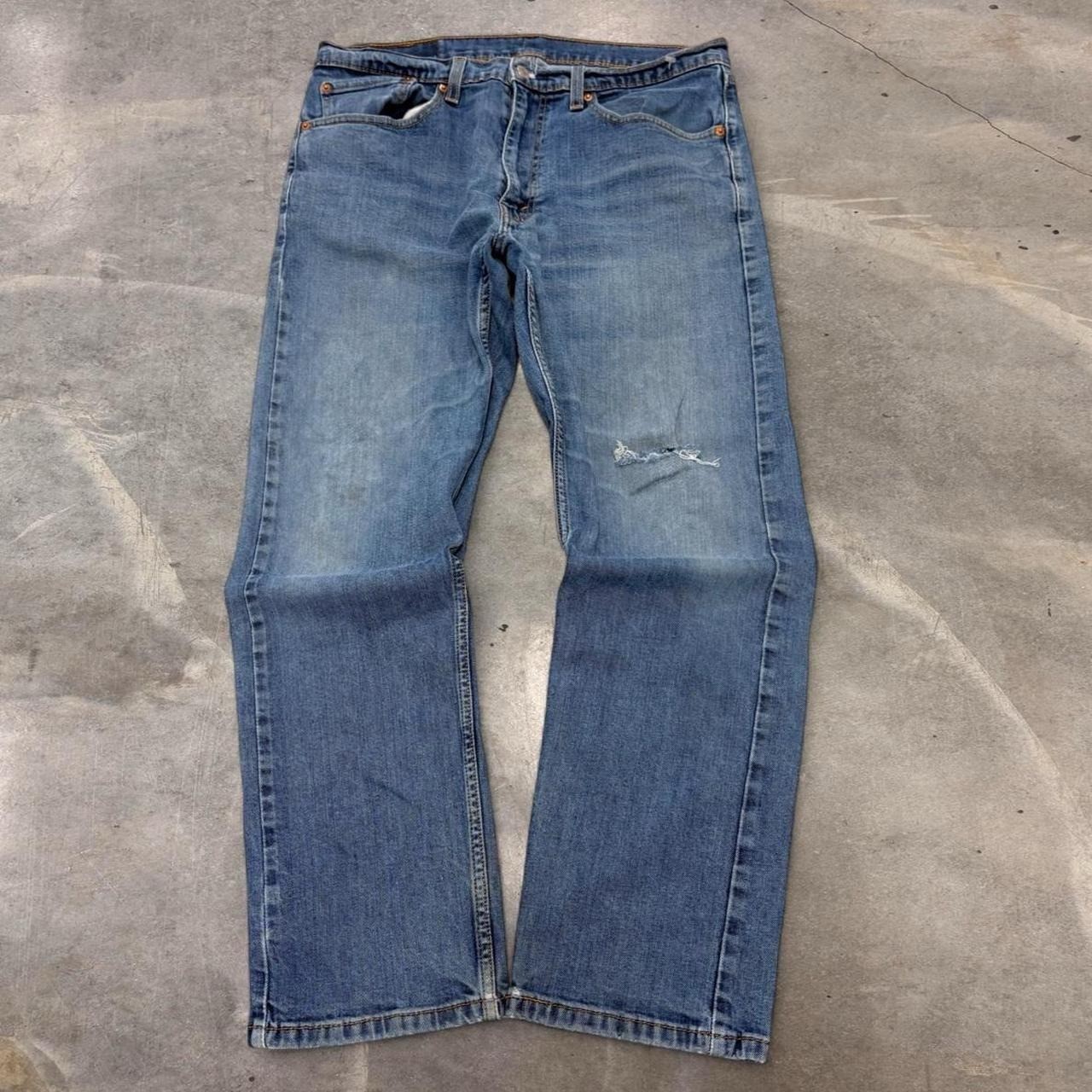 Levis 505 Straight Leg Distressed Faded Light Wash Jeans Blue 34×30