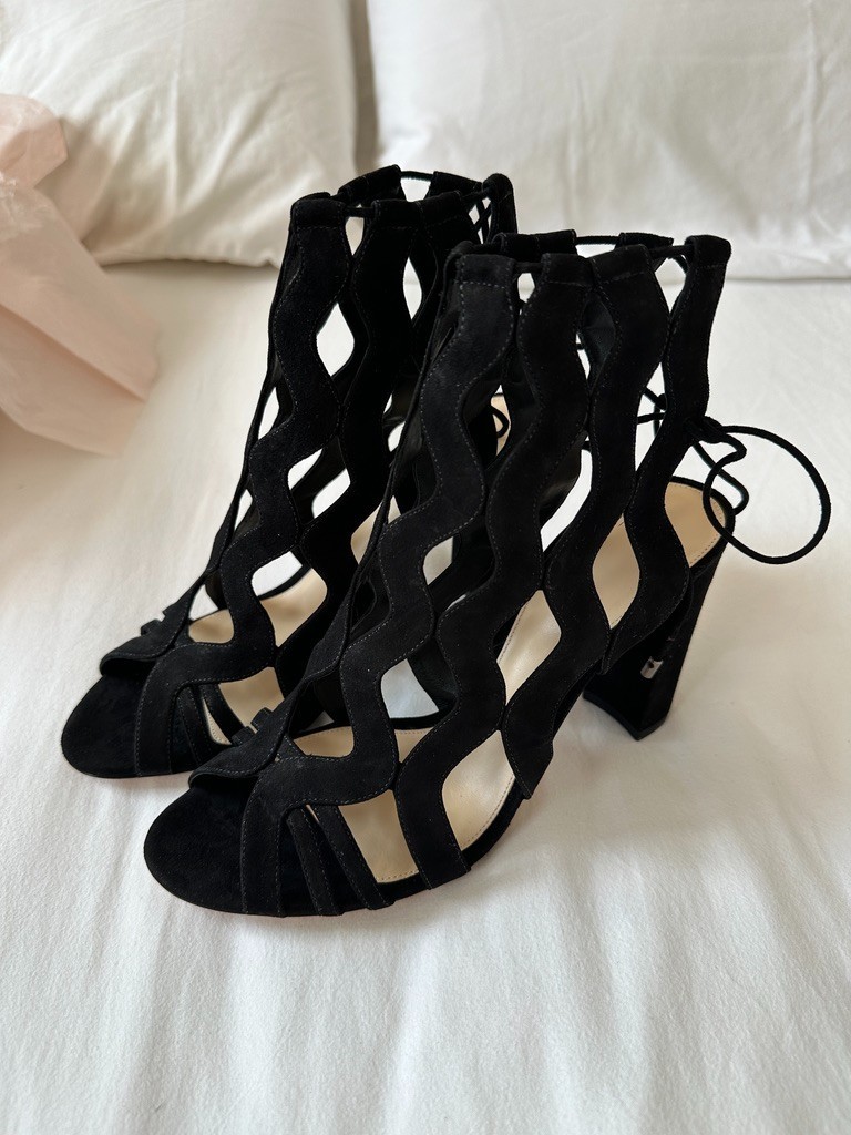 Alexandre Birman Loretta Black Suede Block Heel Sandals EU 39.5 US 9.5 NIB