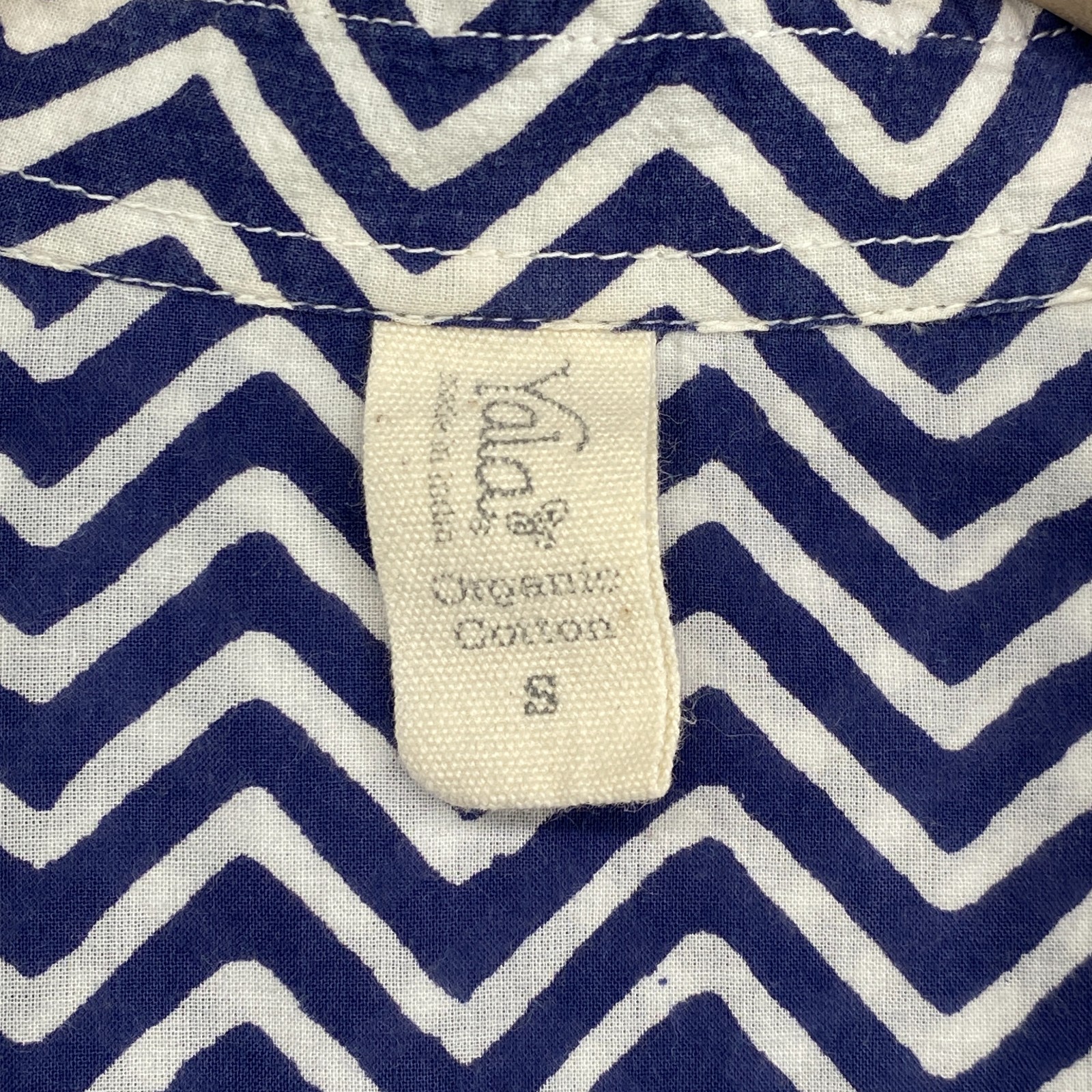 YALA Tunic Womens S Organic Cotton Chevron Sleeveless Shirt Button Up Blue India