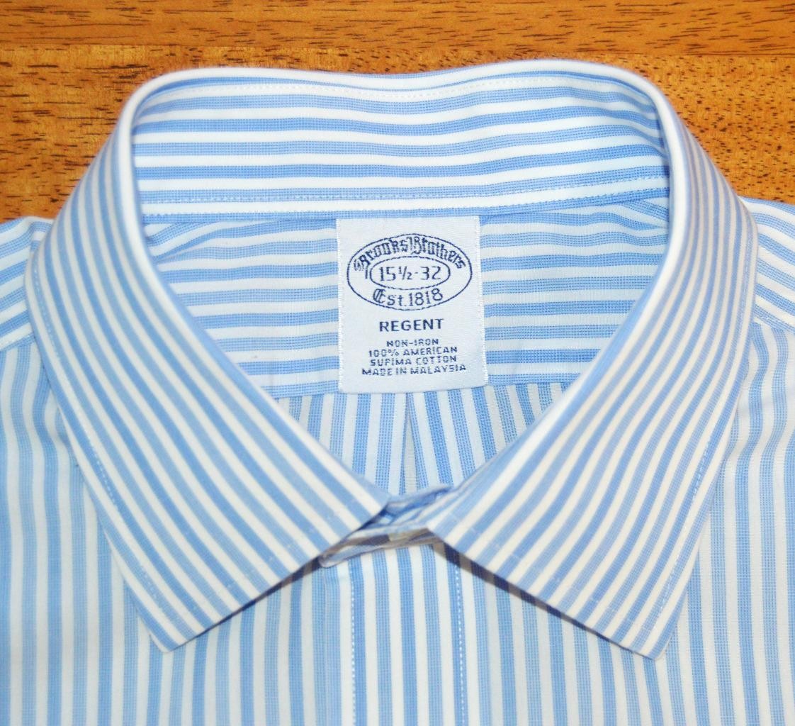 Brooks Brothers Regent 15.5 32 butcher stripe non iron cotton dress shirt g6j1