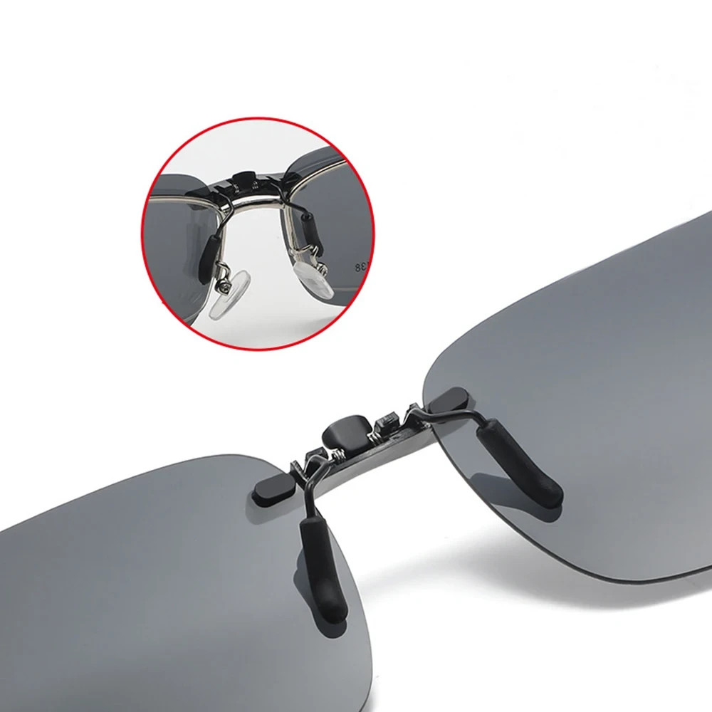 KLASSNUM Polarized Rimless Clip-On Sunglasses UV400 Anti-Glare Driving Unisex