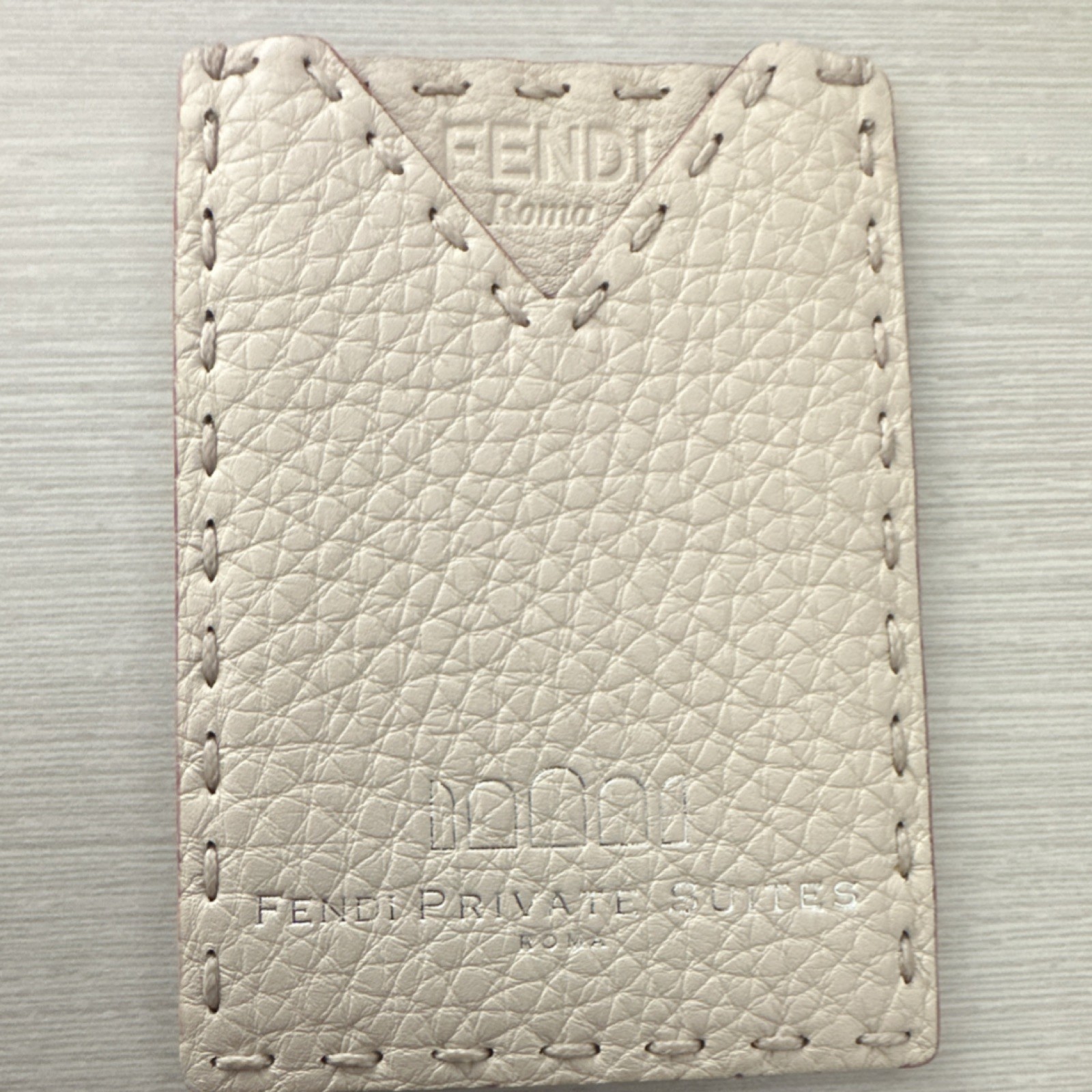Fendi Beige Leather ID/Document Holder for Women Solid Pattern