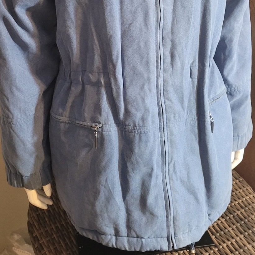 Blue Faux Suede Utility Jacket Thermolite Insulated Lightweight Winter Coat
