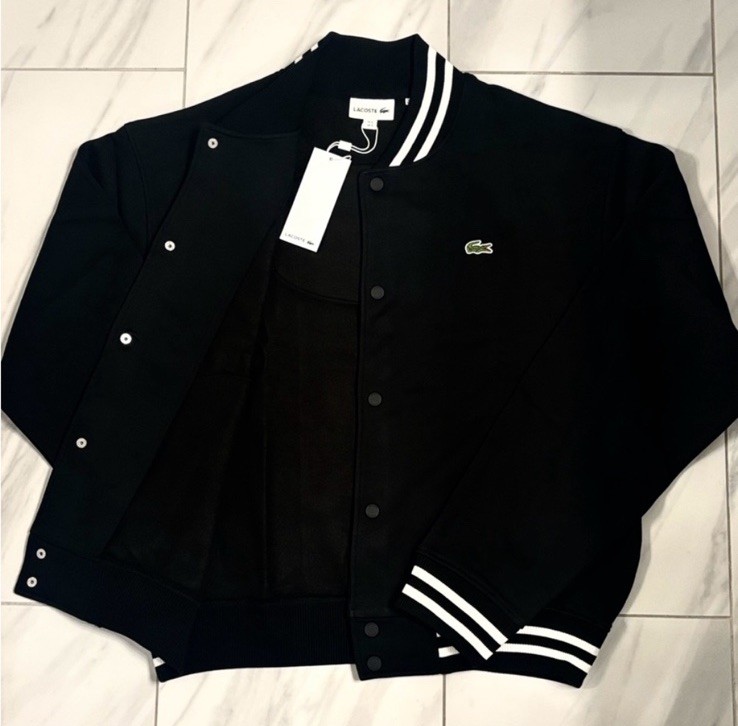 Lacoste Men’s Logo Bomber Jacket Black White New