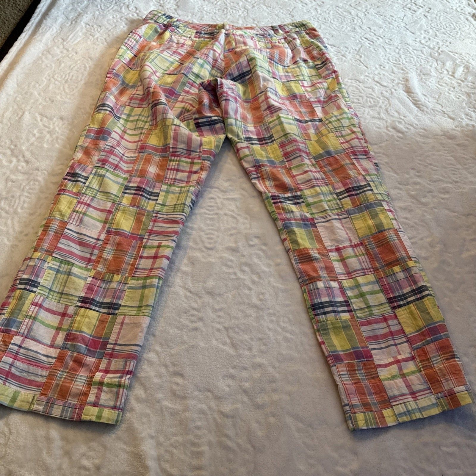 Brooks Brothers Patchwork Madras Pants Womens 10 Multicolor Pastel Plaid Size 10