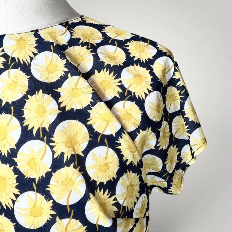 Vintage Lemon Print Blouse No Brand Size Ivory Yellow Blue Viscose Short Sleeve
