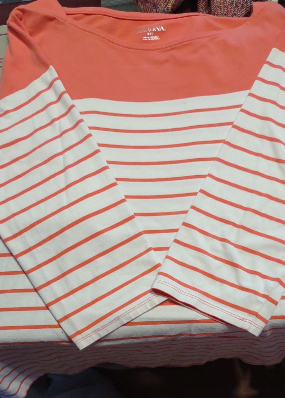 Ladies Coral Striped Shirt Merona Brand XXL- Extra Soft- 95% Cotton 5% Spandex