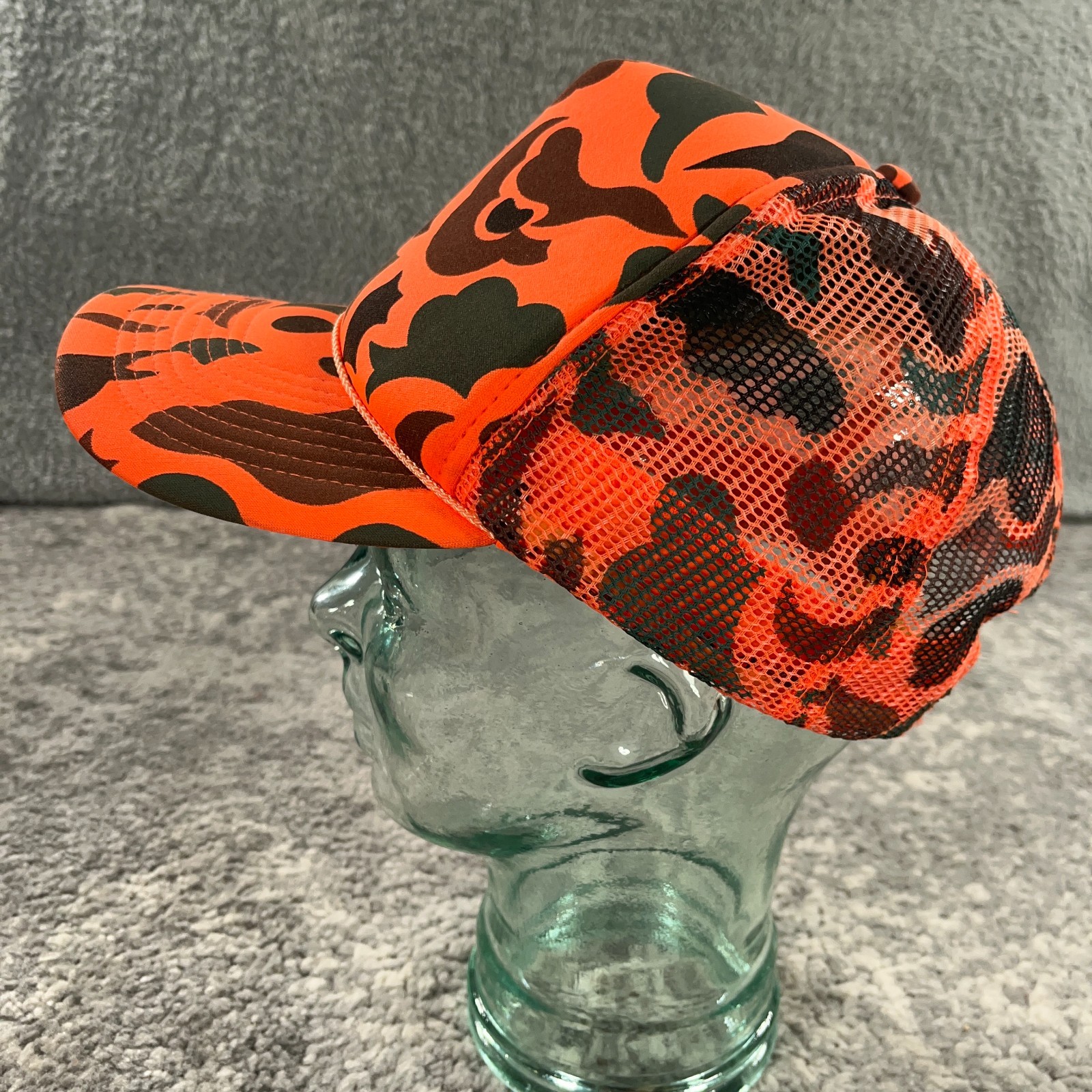 Vintage Trucker Hat Rope Cap Mens Snapback Safety Orange Camouflage 90s Outdoor
