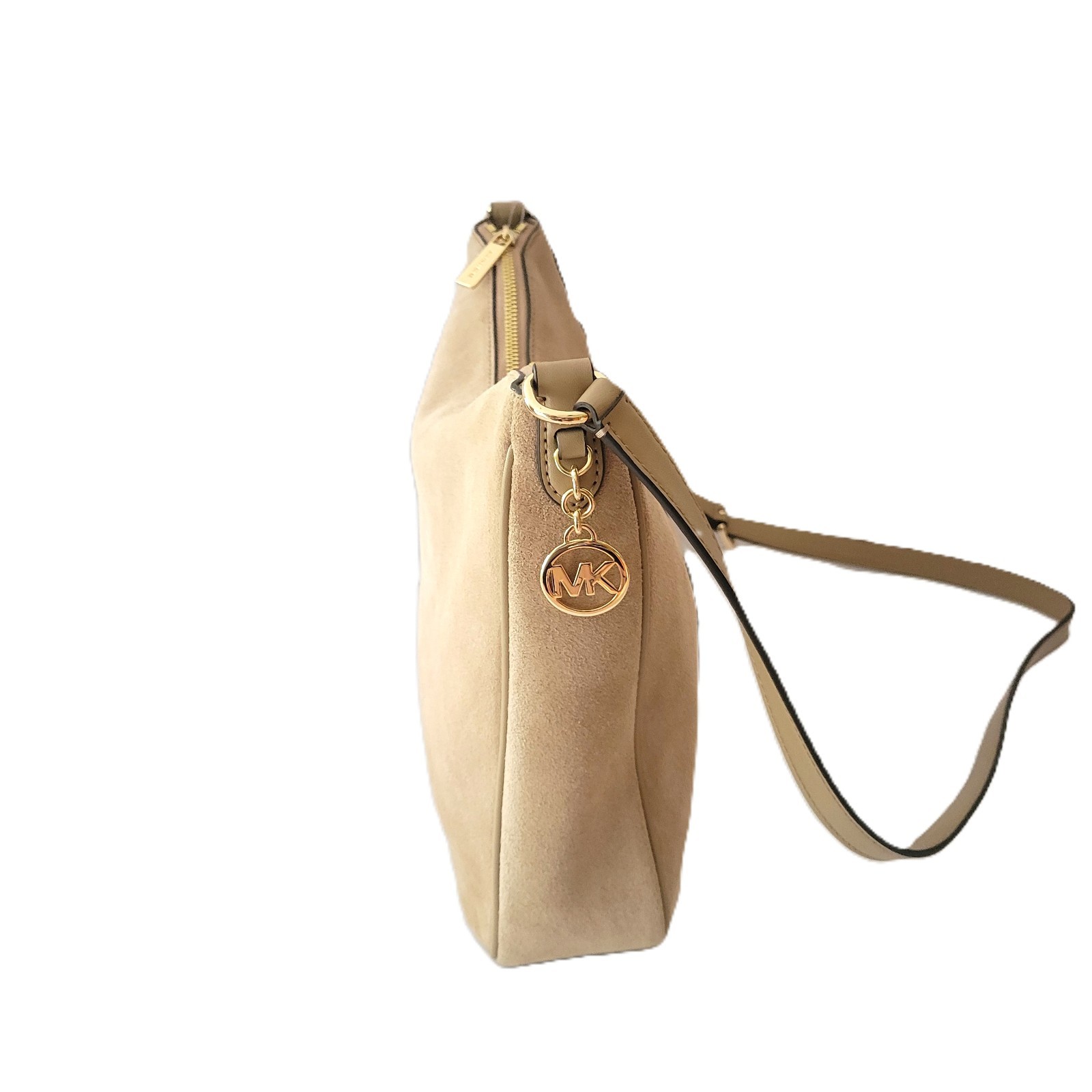 Michael Kors Nayla Medium Messenger Crossbody Handbag Camel Suede Leather