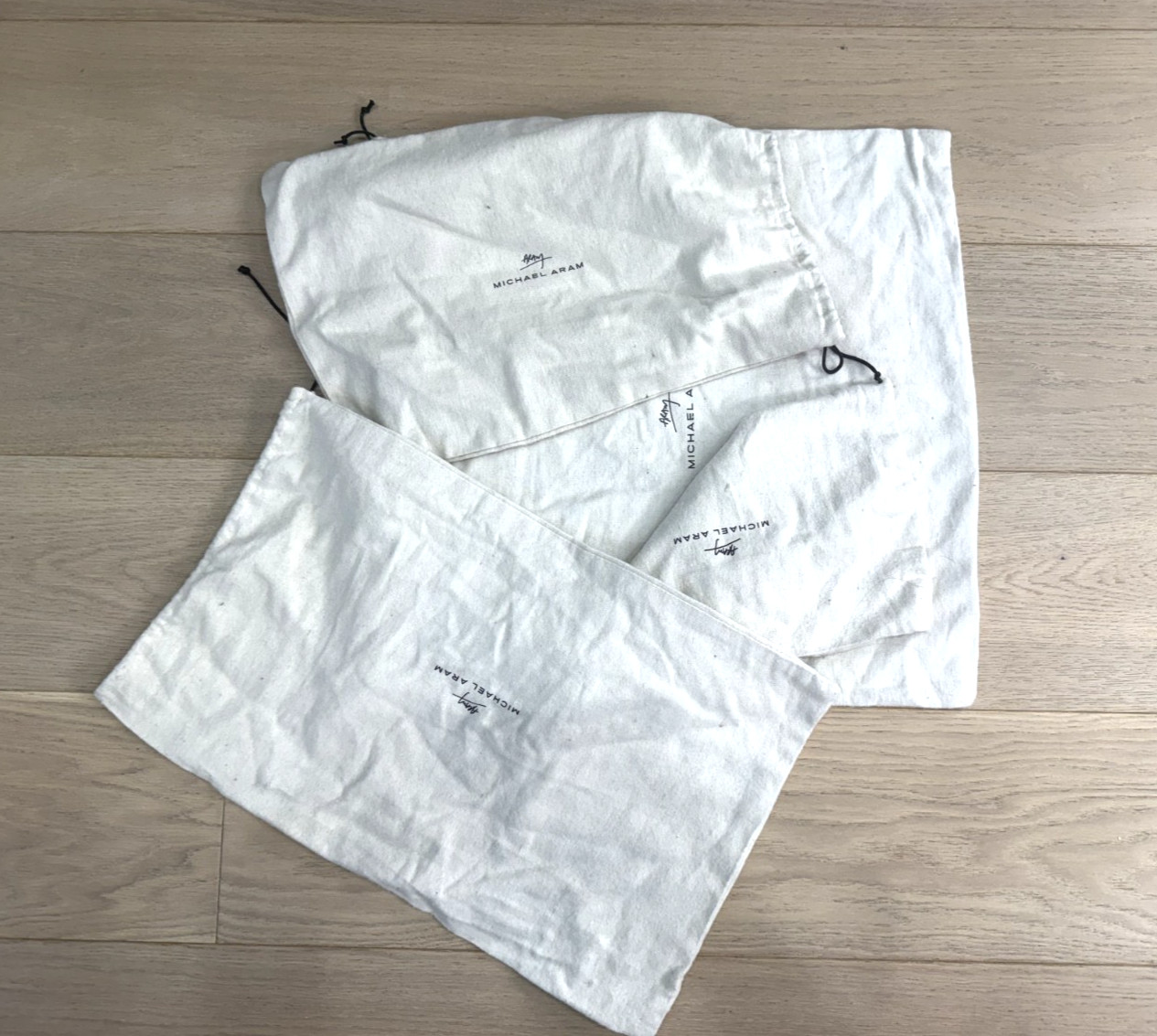 Michael Aram Natural Canvas Drawstring Dust Bags Set of 4 Pouches Storage