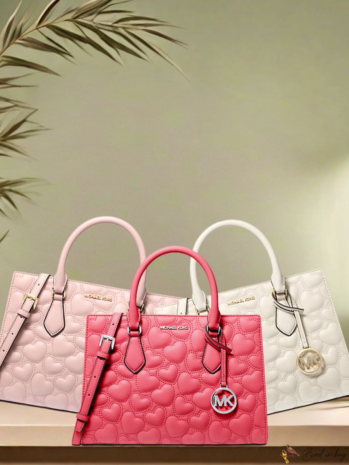 Michael Kors Sheila Women Medium Heart Embroidered Satchel Purse Bag Handfbag MK