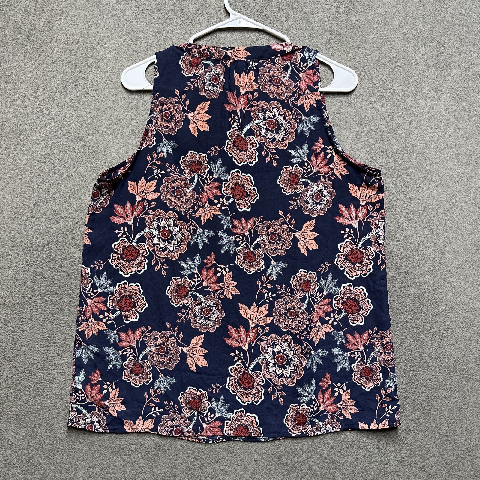 Alice Blue Sleeveless Blouse Womens Large Blue Pink Floral Print Split Neck EUC