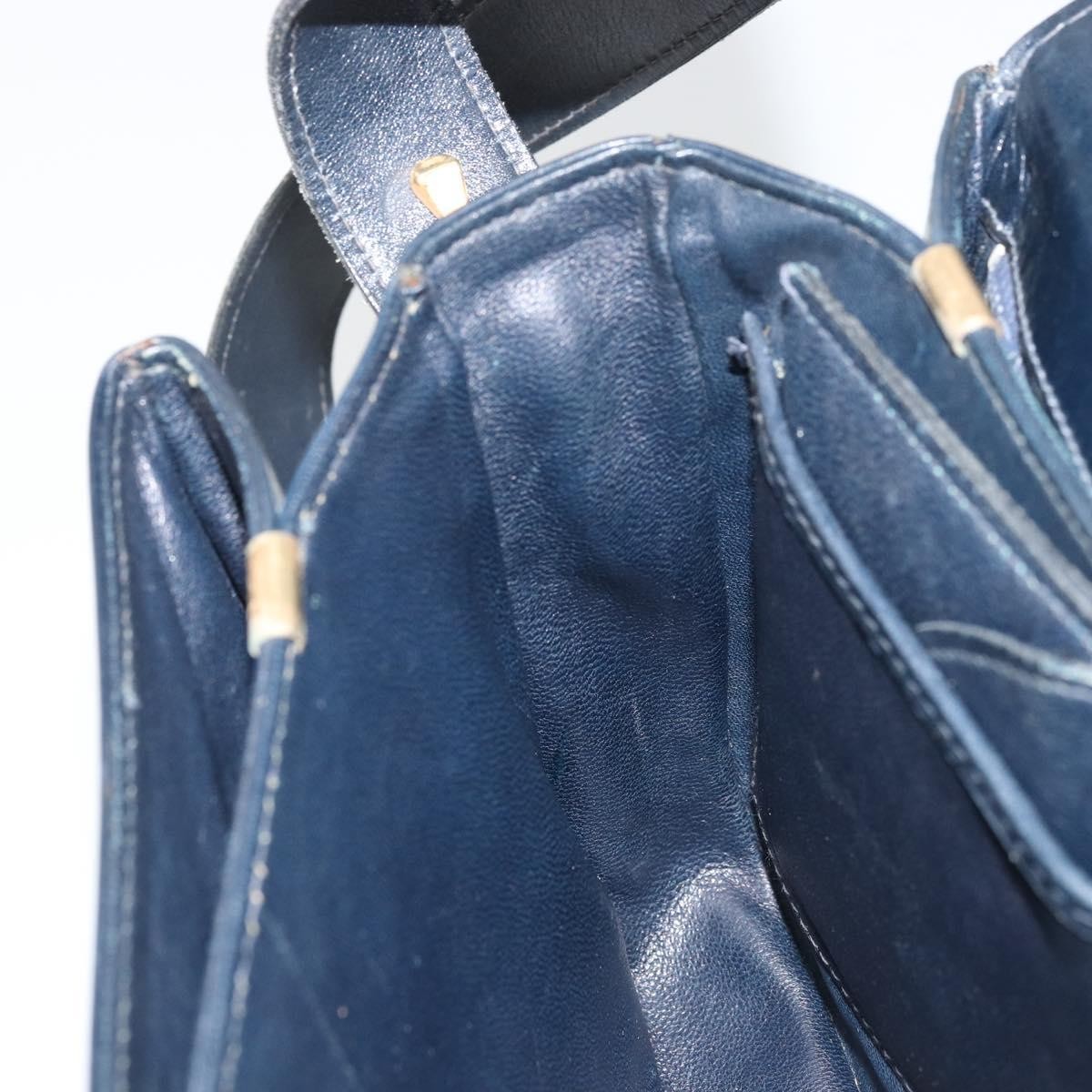 CELINE Horse Carriage Shoulder Bag Leather Navy Gold Auth YKZ1109