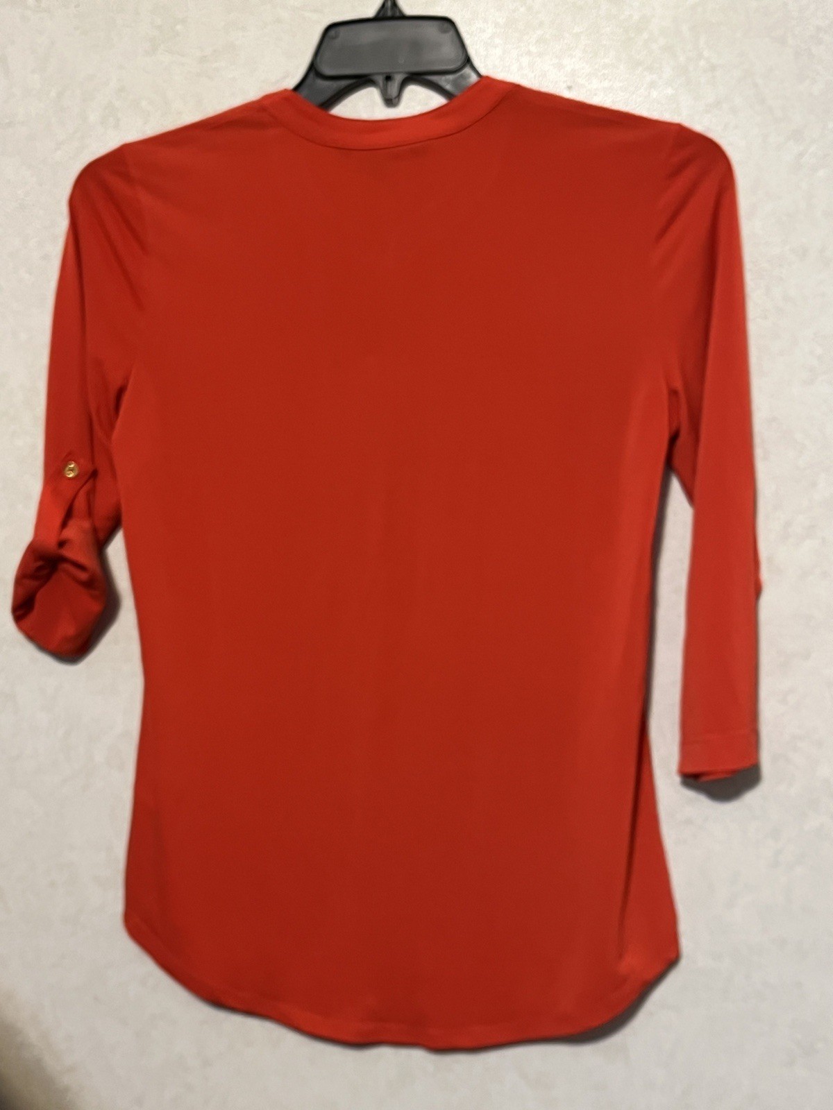 Ellen Tracy Red Tunic W/Zipper And Gold Buttons – Roll-tab Sleeves – Sz S