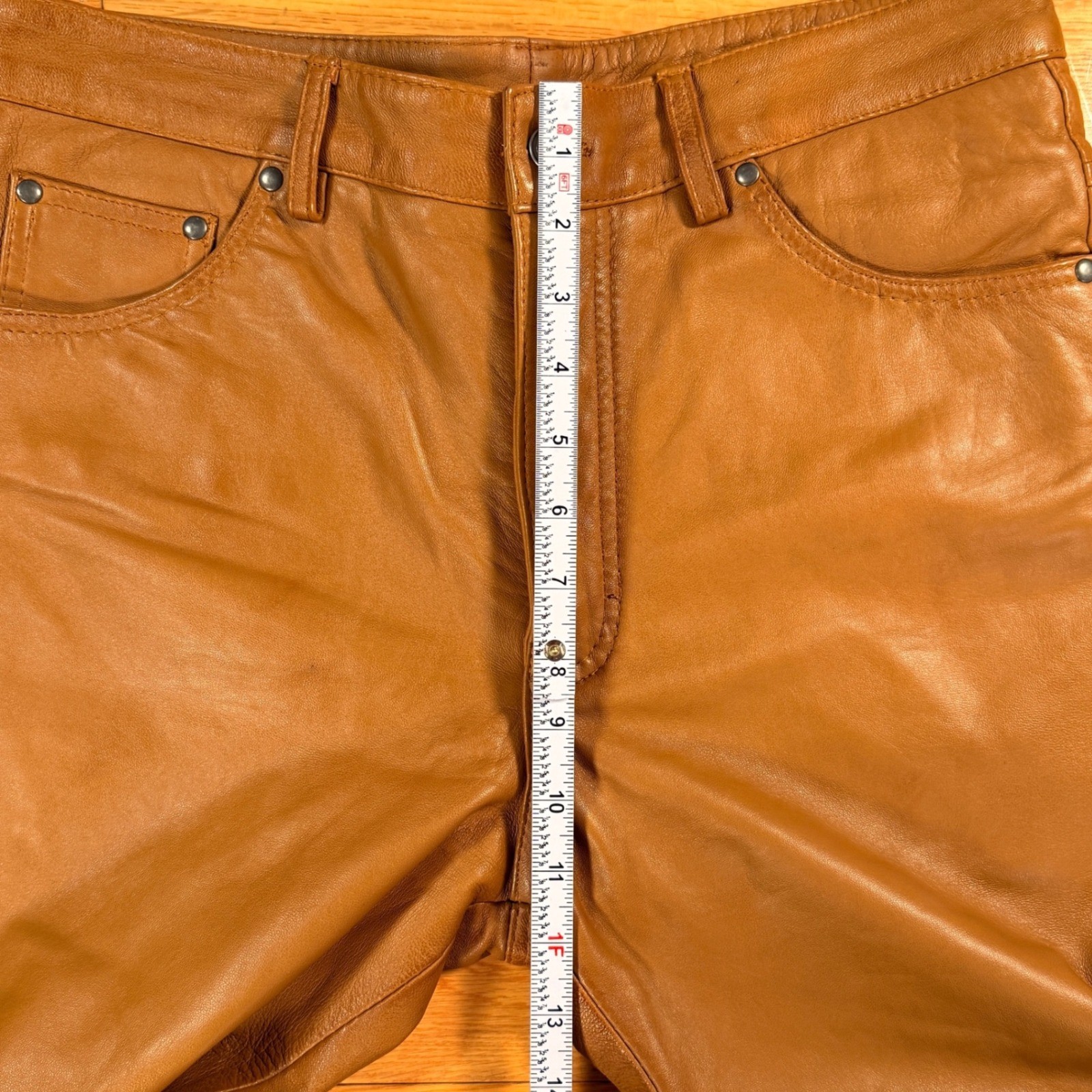 Leather Specialists Mens Tan Brown Genuine Leather Straight Leg Pants Size 32