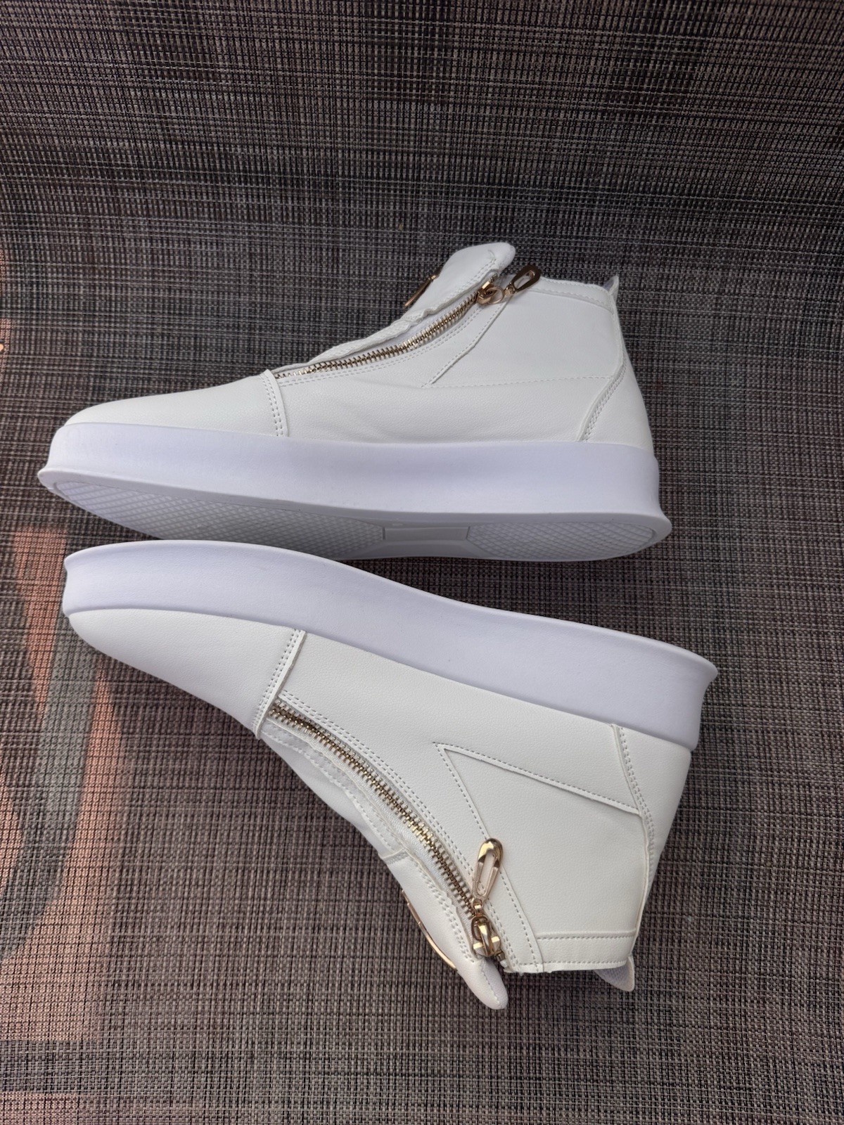 Men White High-Top Casual Sneakers,Thick Rubber Sole, Synthetic Material Size 44