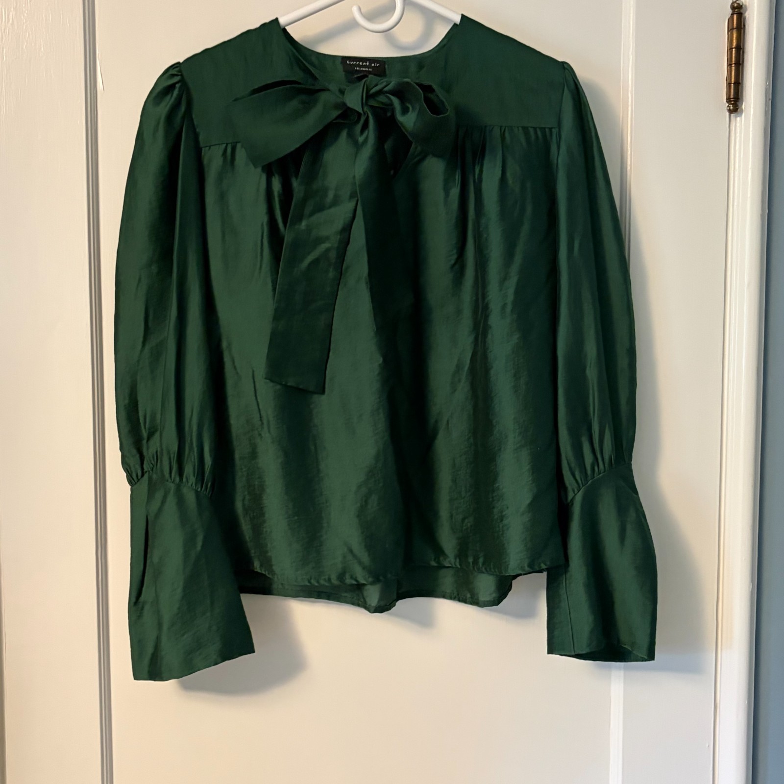 Current Air tie front dark green blouse size small bishop sleeve office holiday