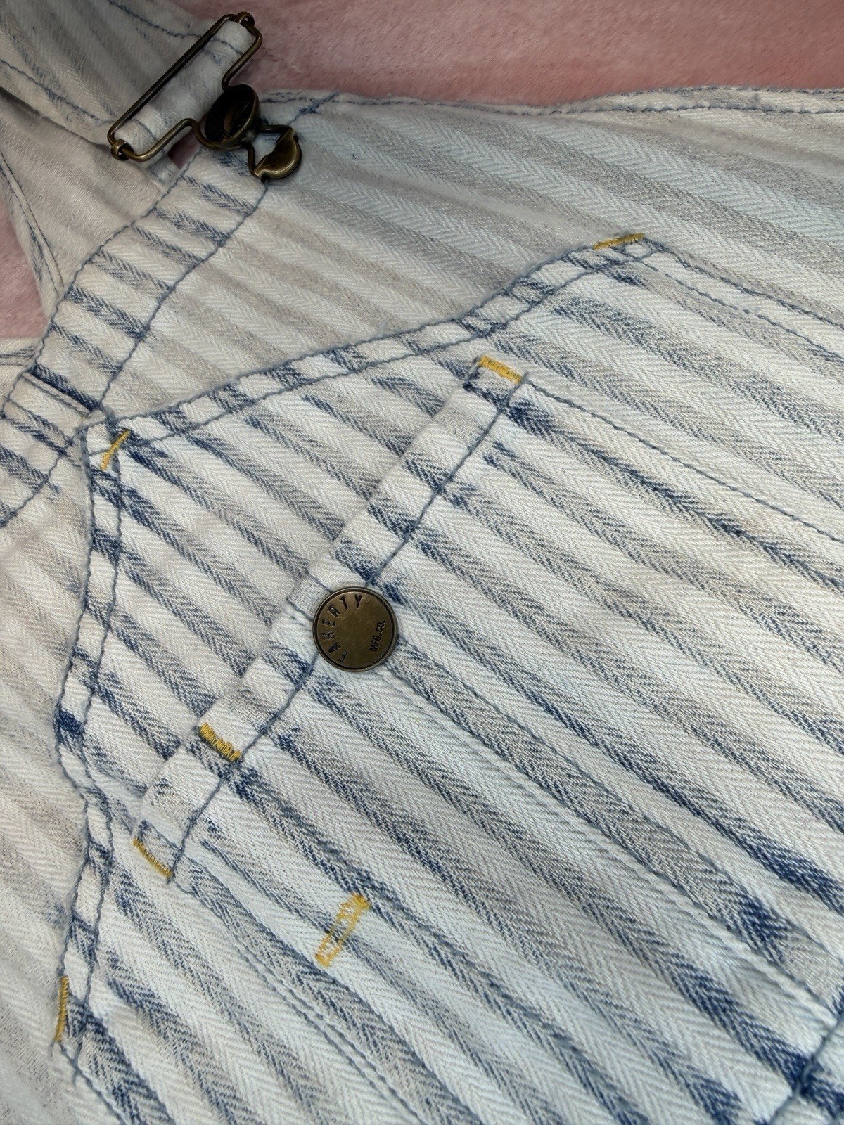 NWOT Faherty Skirt Overall M Topsail Skirtall Indigo Railroad Hickory Stripe Bib