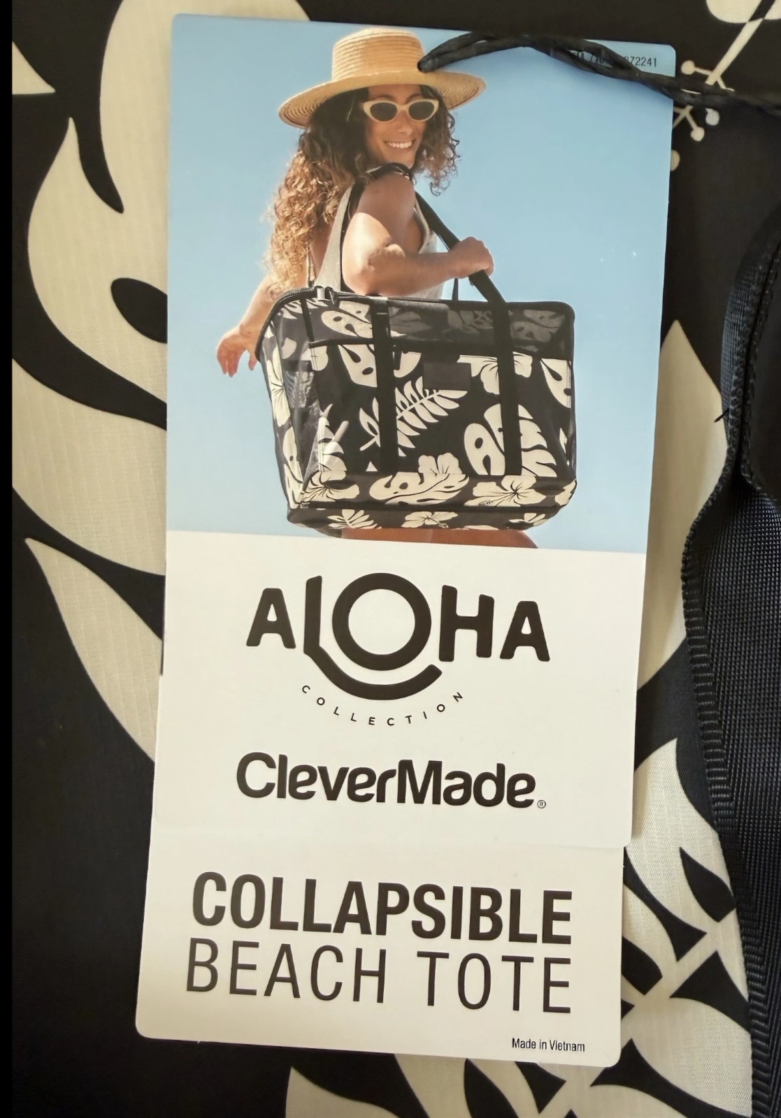 NWT Aloha Collection X Clevermade Collapsible Beach Tote Costco Black Tropical
