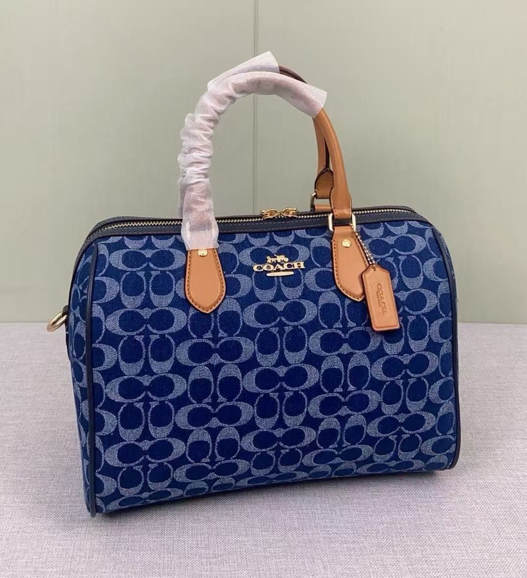 COACH Rowan Large Satchel Signature Denim Leather Crossbody Bag CY699 NEW NWT