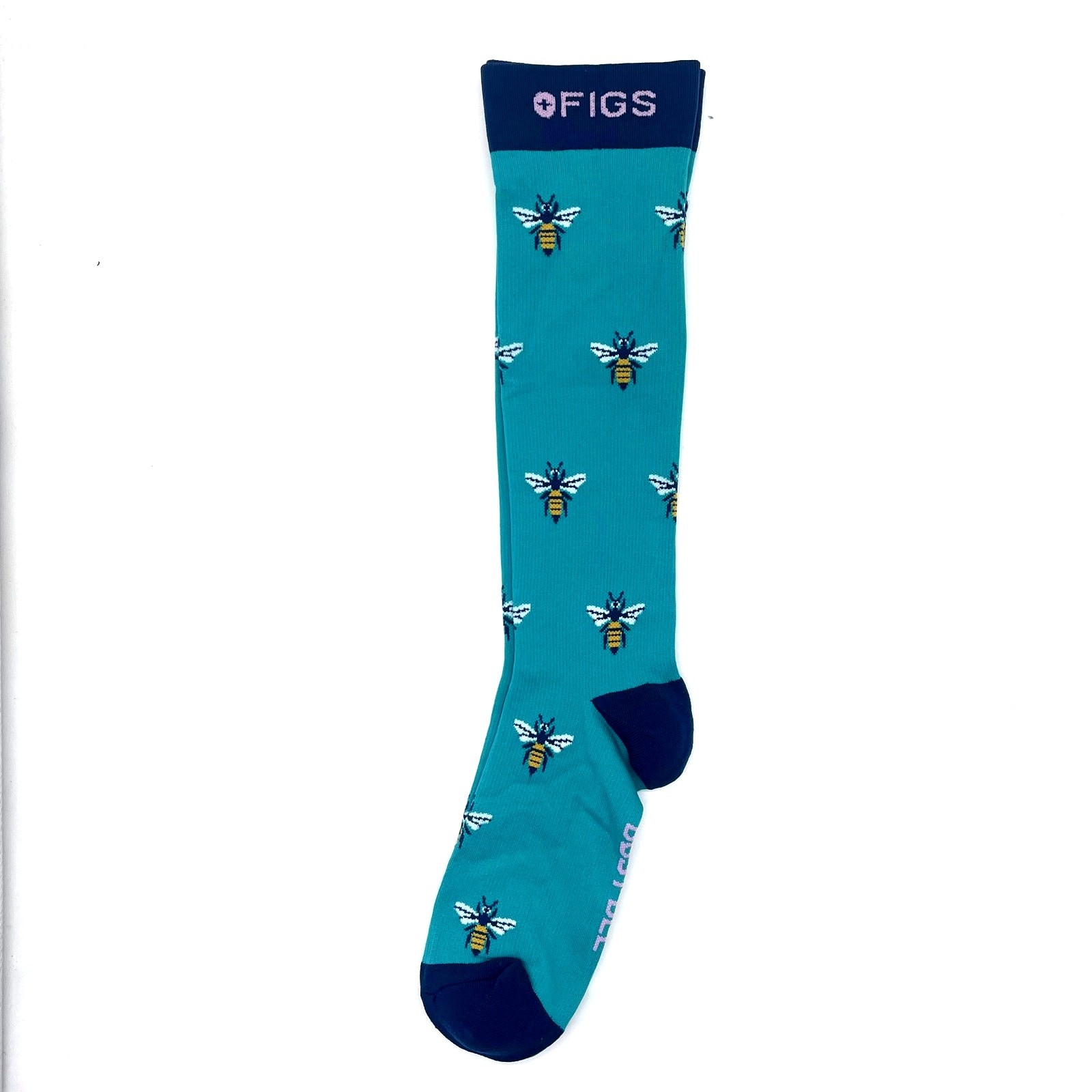 1 Pair FIGS Compression ‘Bee’ Blue Green Socks Size Medium