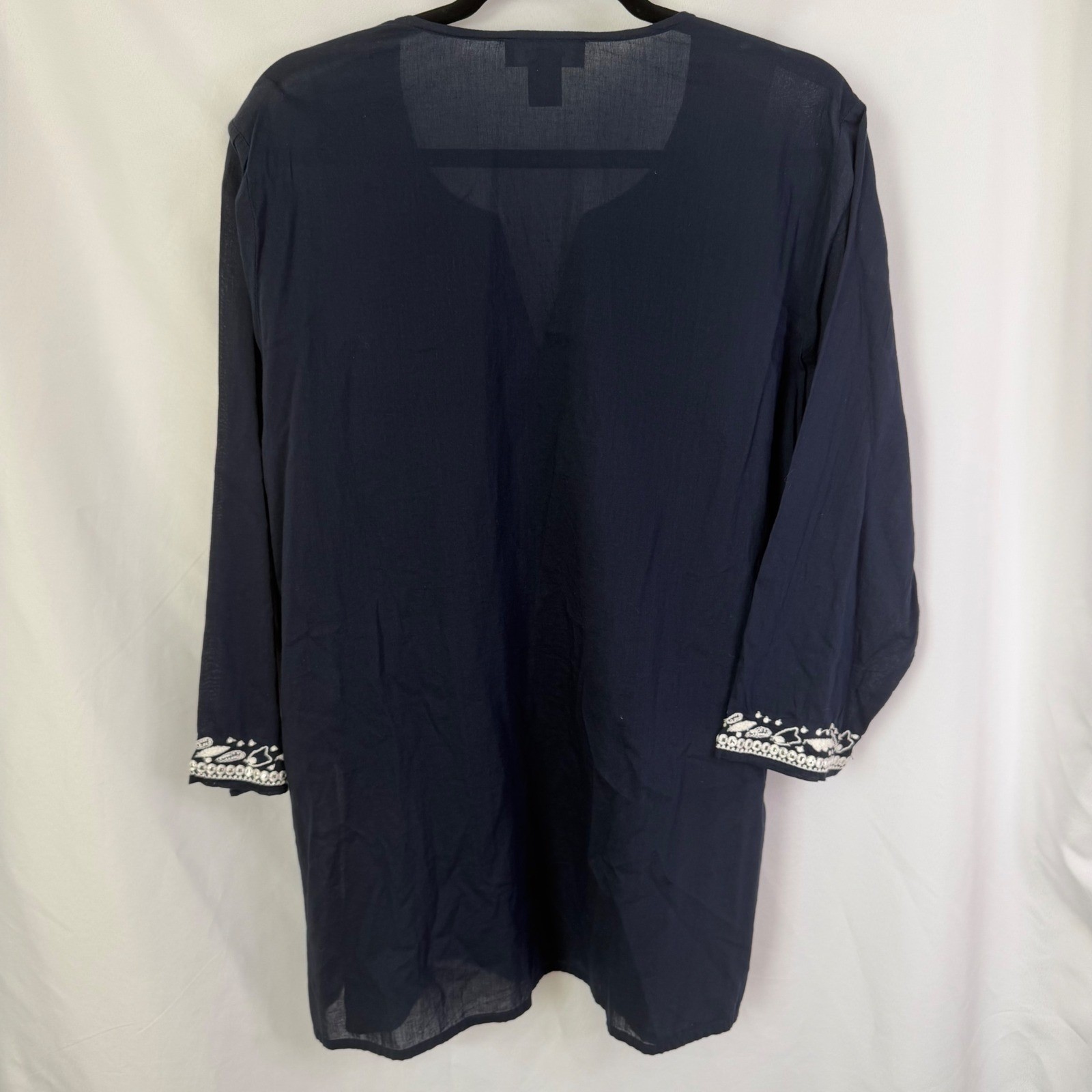 Karen Kane Embroidered Tunic Top Navy Blue 0X NWT Luxury Boho Chic $158