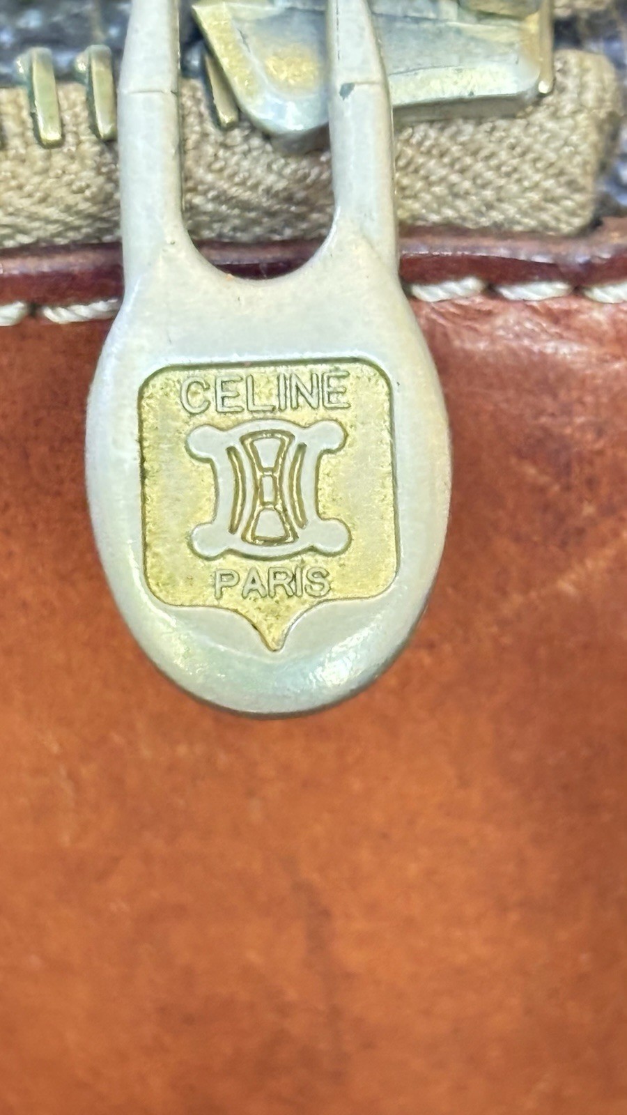 Authentic Celine Vintage Macadam Tote Brown Monogram Canvas Leather Italy Bag