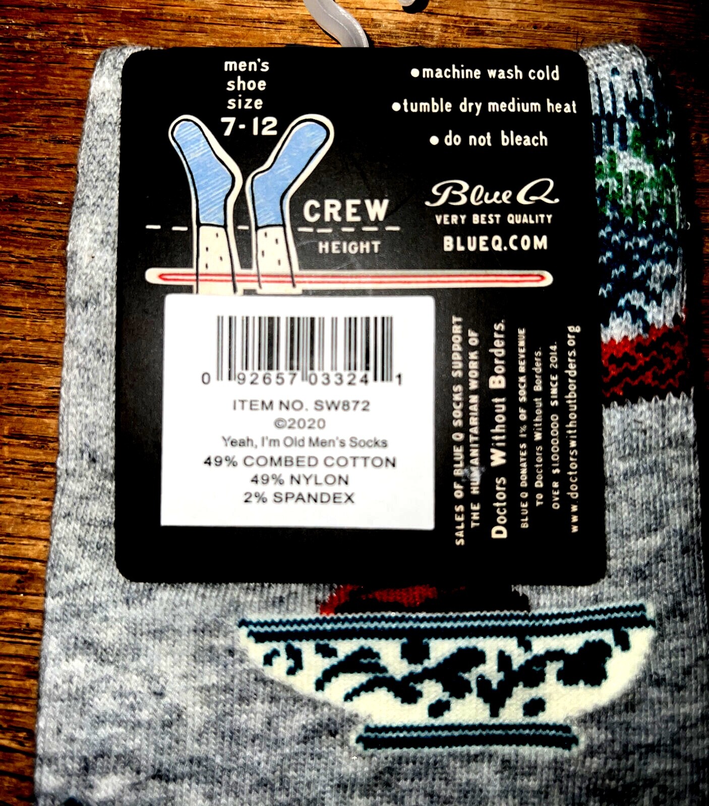 Blue Q Men’s Crew Sock “YEA,I’M OLD,—- YOU”- Men’s 7-12 Cotton Nylon Spandex