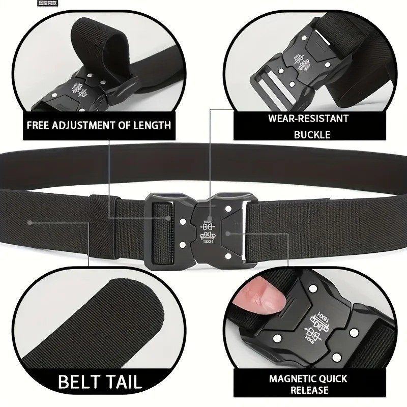 2PCS Mens Tactical Belt Quick Release Buckle Nylon Waist Belt for Hiking Fishing