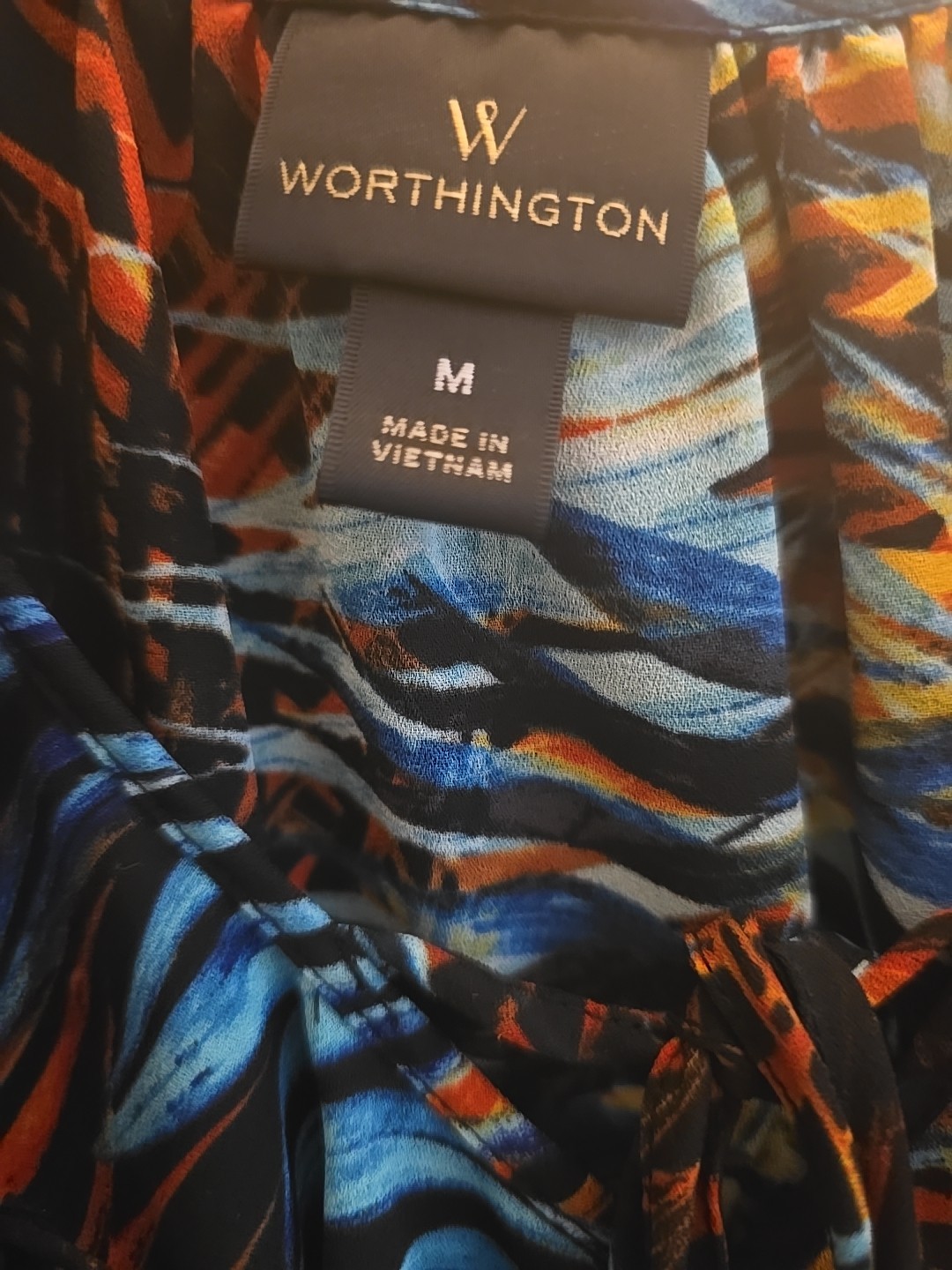Worthington Top Size Medium Black Palm Multi-color Tropical Print Women