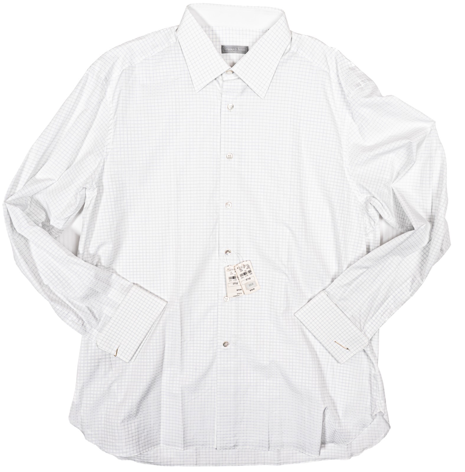 NWT STEFANO RICCI White Micro-Check Cotton Shirt Men’s 17 1/2 Neiman Marcus