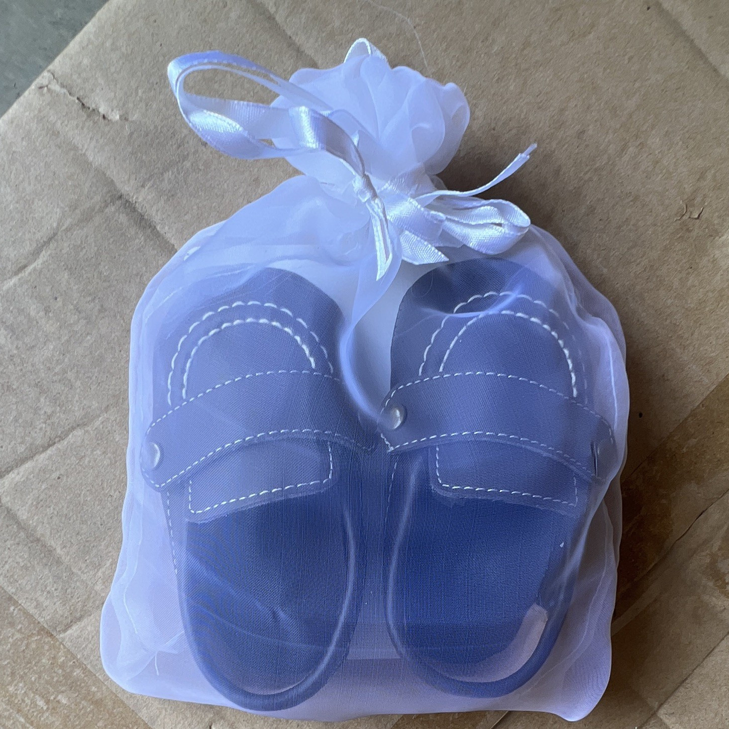 Baby Deer Blue Silk Low Top Sneakers Hook & Loop Monogram Ribbon, Size 3