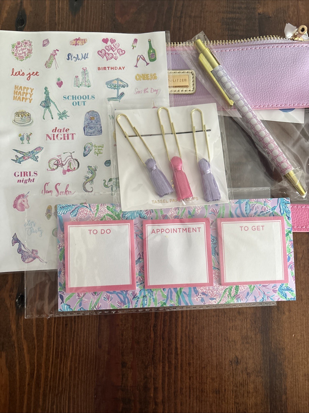 Lilly Pulitzer agenda bonus pack Stickers Bag sticky Notes Pen And Tassel Clips