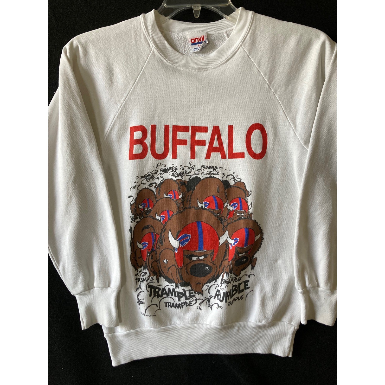 Vintage 1989 Buffalo Bills Anvil Sweatshirt White Graphic Pullover Men Small USA