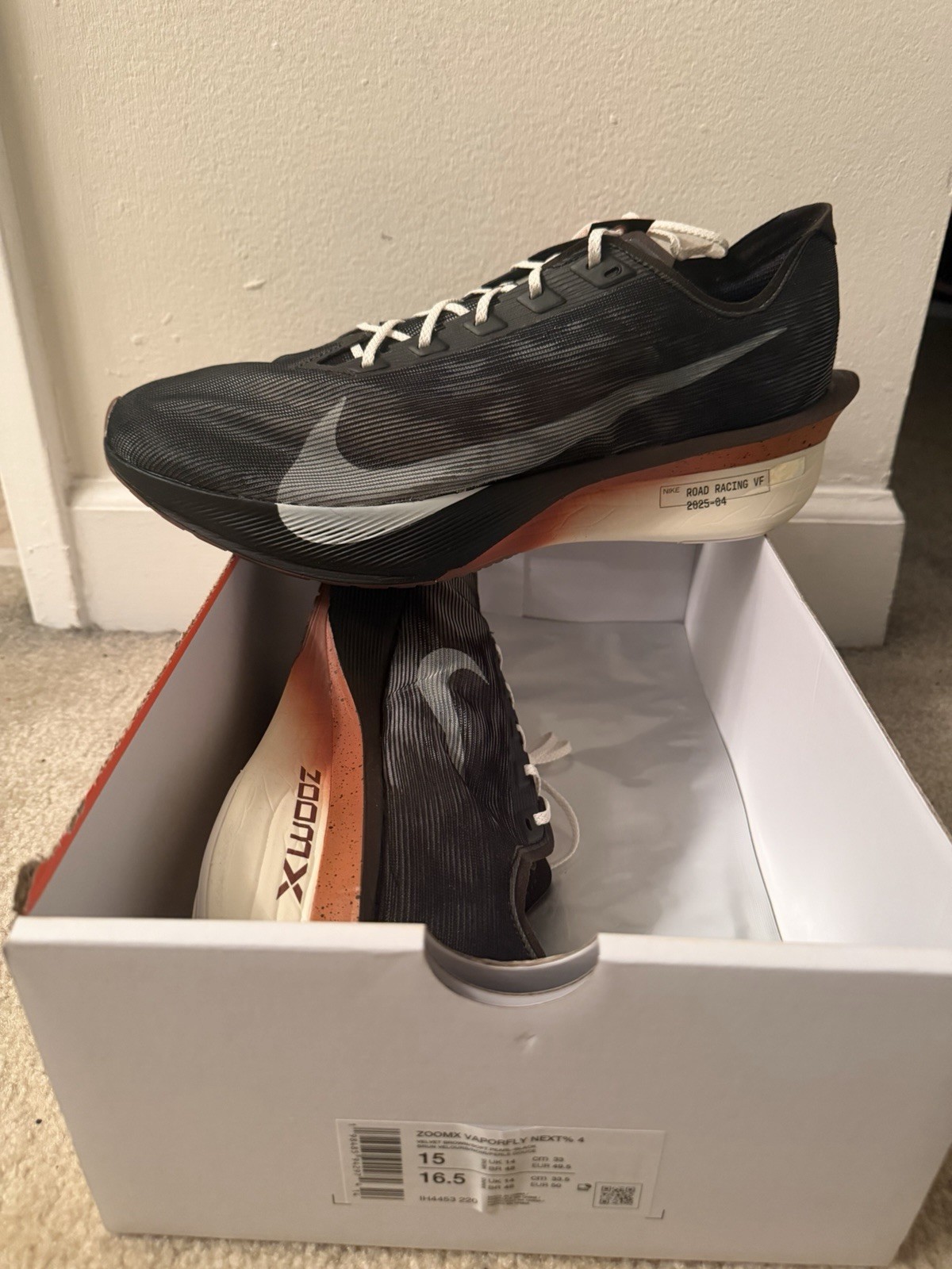 Nike ZoomX Vaporfly Next% 4 Velvet Brown Size 15