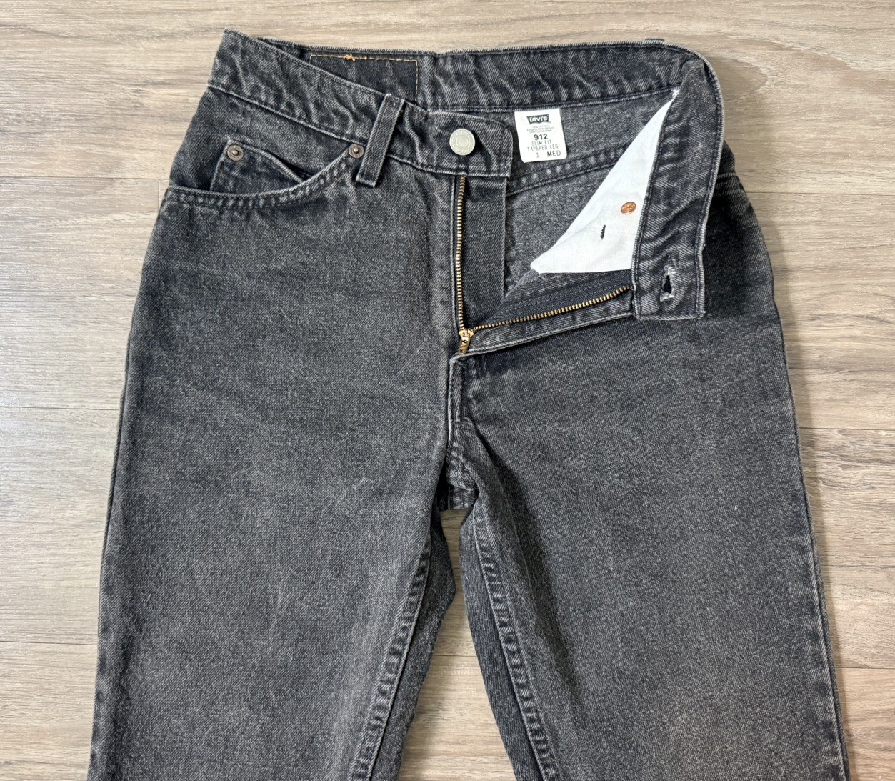 Vintage Levis 912 Orange tab Jeans Juniors 1 Black High Rise Slim Tapered Denim