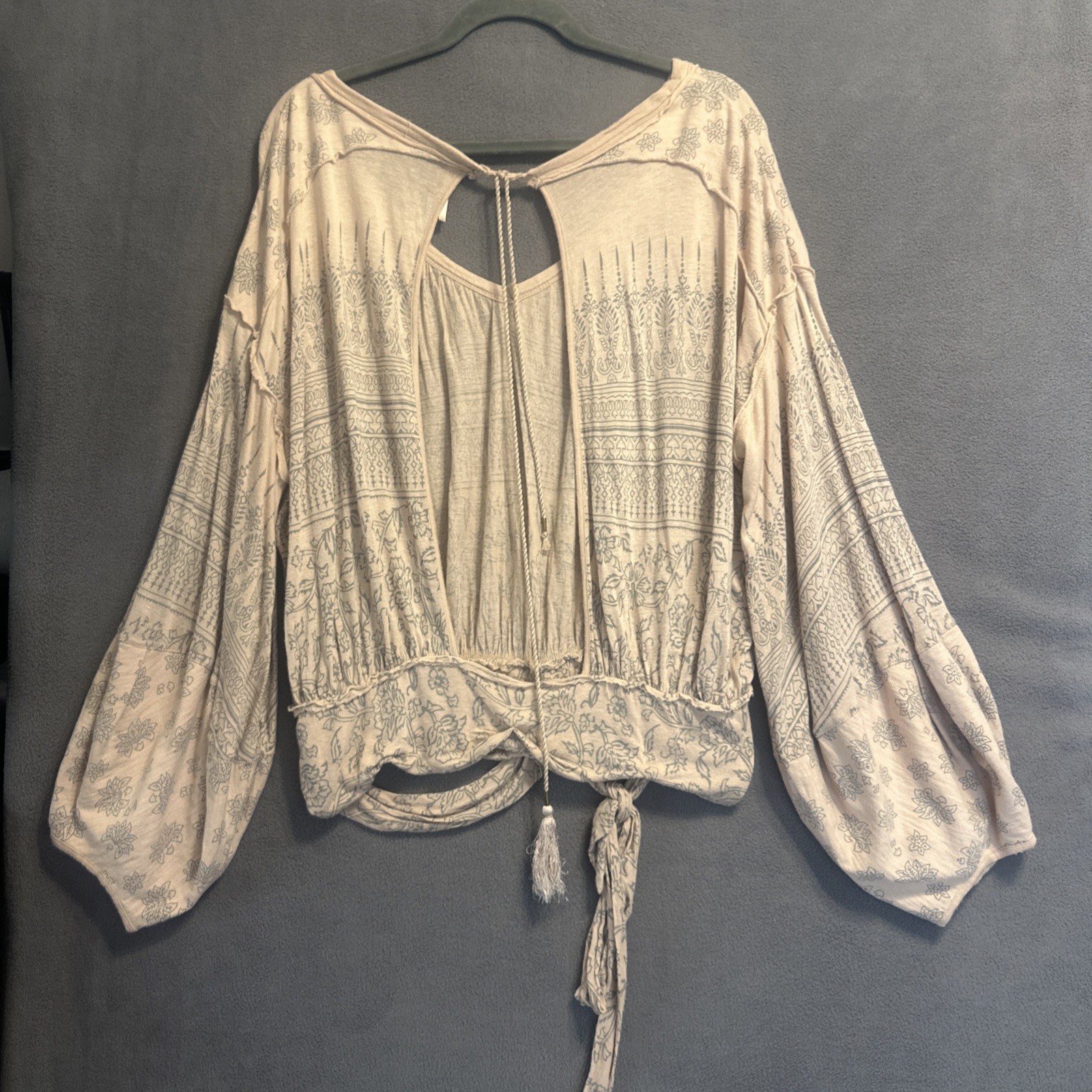Free People Weekend Warrior Tie Waist Open Back Top Size S Hippie Boho Festival