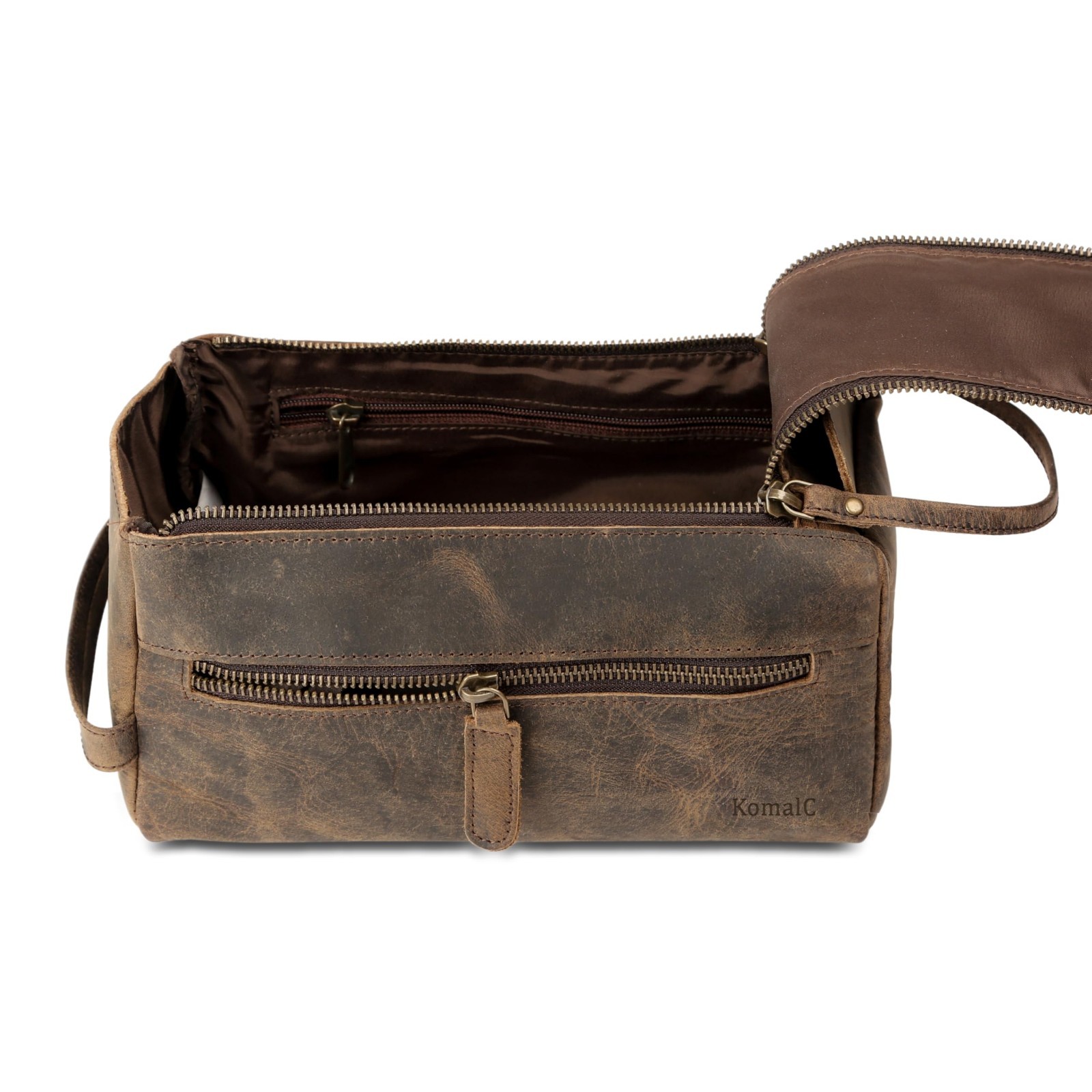 Premium Buffalo Leather Toiletry Bag – Water-Resistant Grooming Pouch, Unisex Tr
