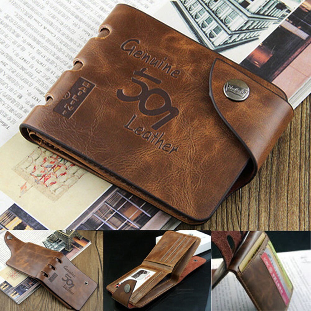 Men’s Leather Bifold Wallet ID Credit Card Holder Money Coin Purse With Hasp US