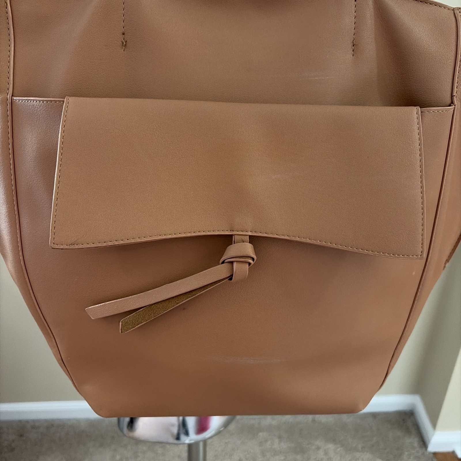 Anthropology Commuter Tote Bag Cognac Vegan Leather w/ Small Clochette Office