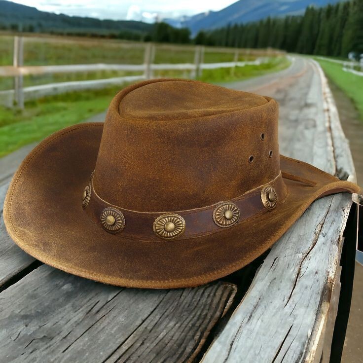 Black & Brown Genuine Leather Cowboy Western Hat Unisex