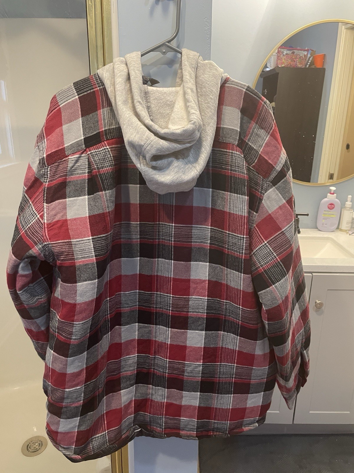 Wrangler Men’s Plaid Hooded Quilted Lined Button Jacket Pockets Red XL
