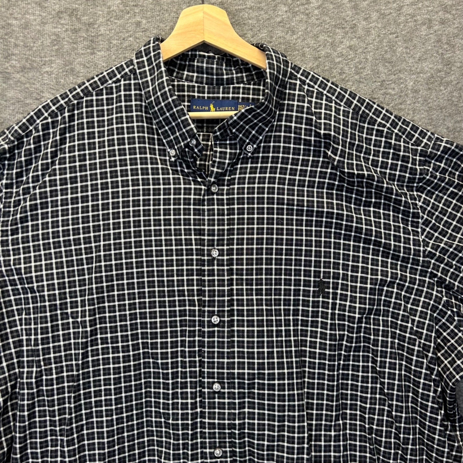 Ralph Lauren Mens 3XLT Black White Grid Check Cotton Button Down Shirt Tall
