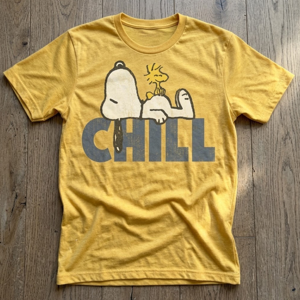Peanuts Snoopy Woodstock Chill Graphic T-Shirt Yellow Mens